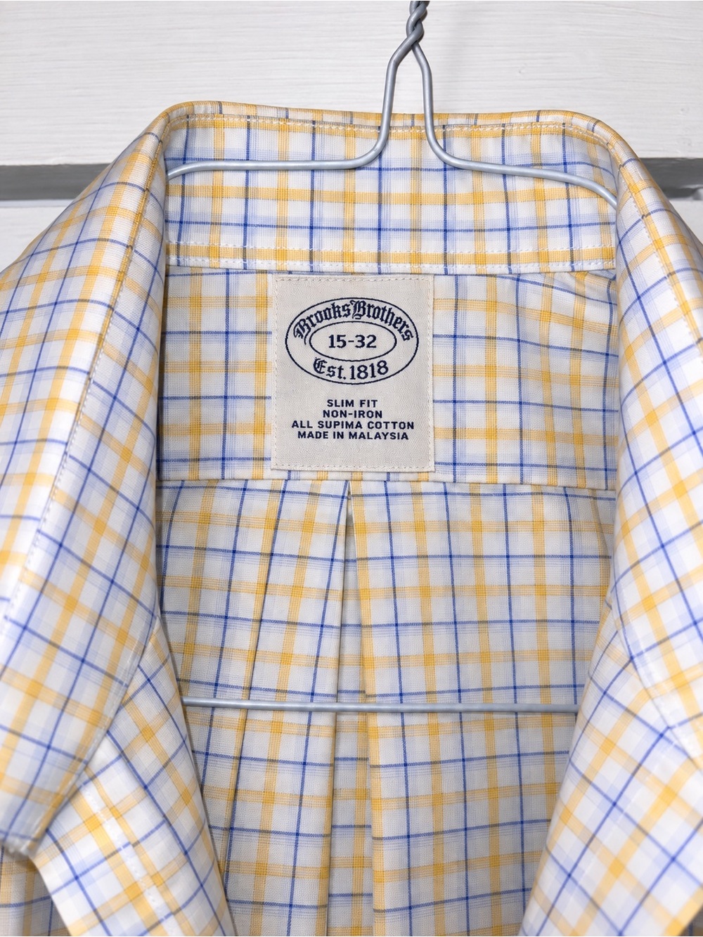 Brooks Brothers Slim Fit Yellow and Blue Plaid Dress Shirt French cuff